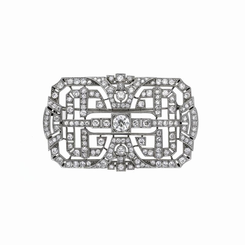 Grande spilla in platino e diamanti