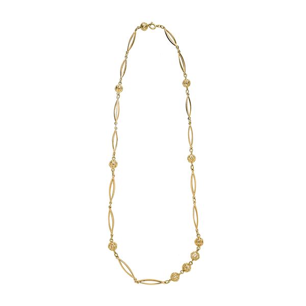 Necklace with rounded links and yellow gold spheres