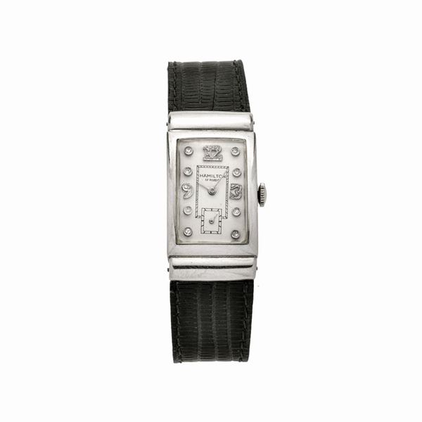 Orologio da polso in platino e diamanti Hamilton