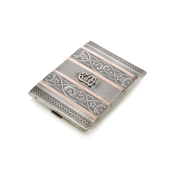 Cigarette case in silver and gilded silver with applied initials