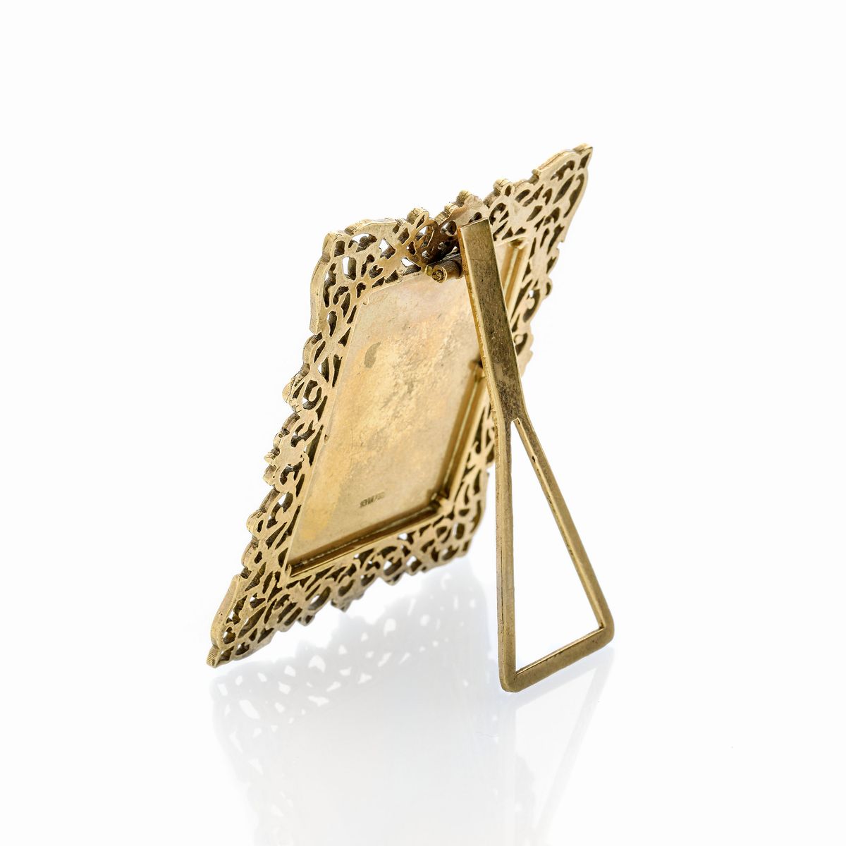 Icona sacra da tavolo in oro giallo raffigurante Madonna con Bambino