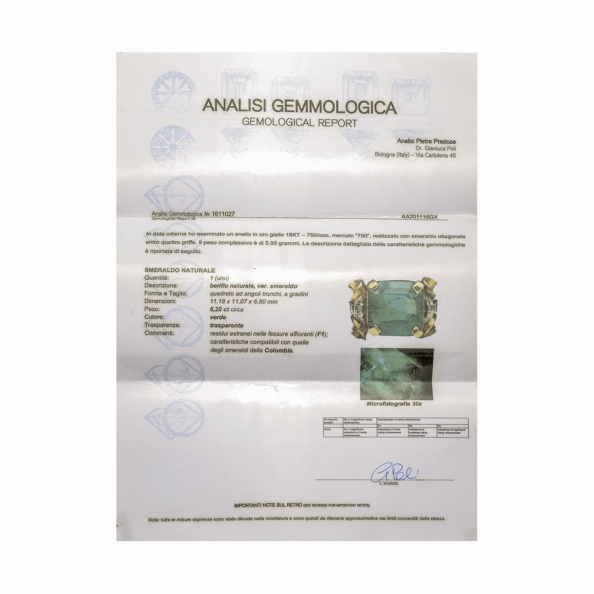 Anello in oro giallo, oro bianco e smeraldo