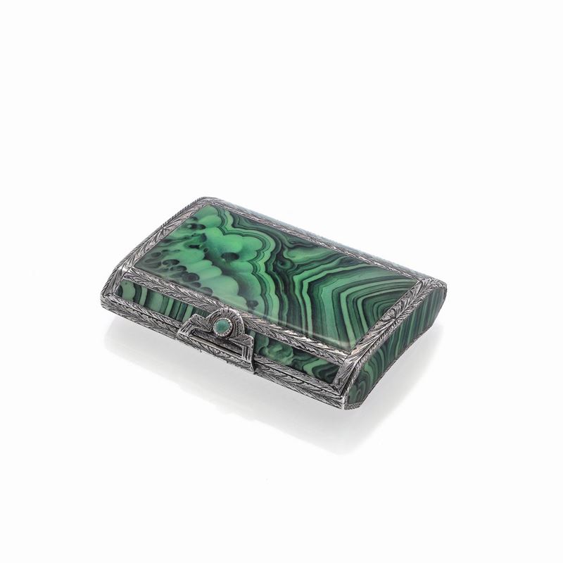 Scatola Porta Sigarette in Argento e Smalto Verde