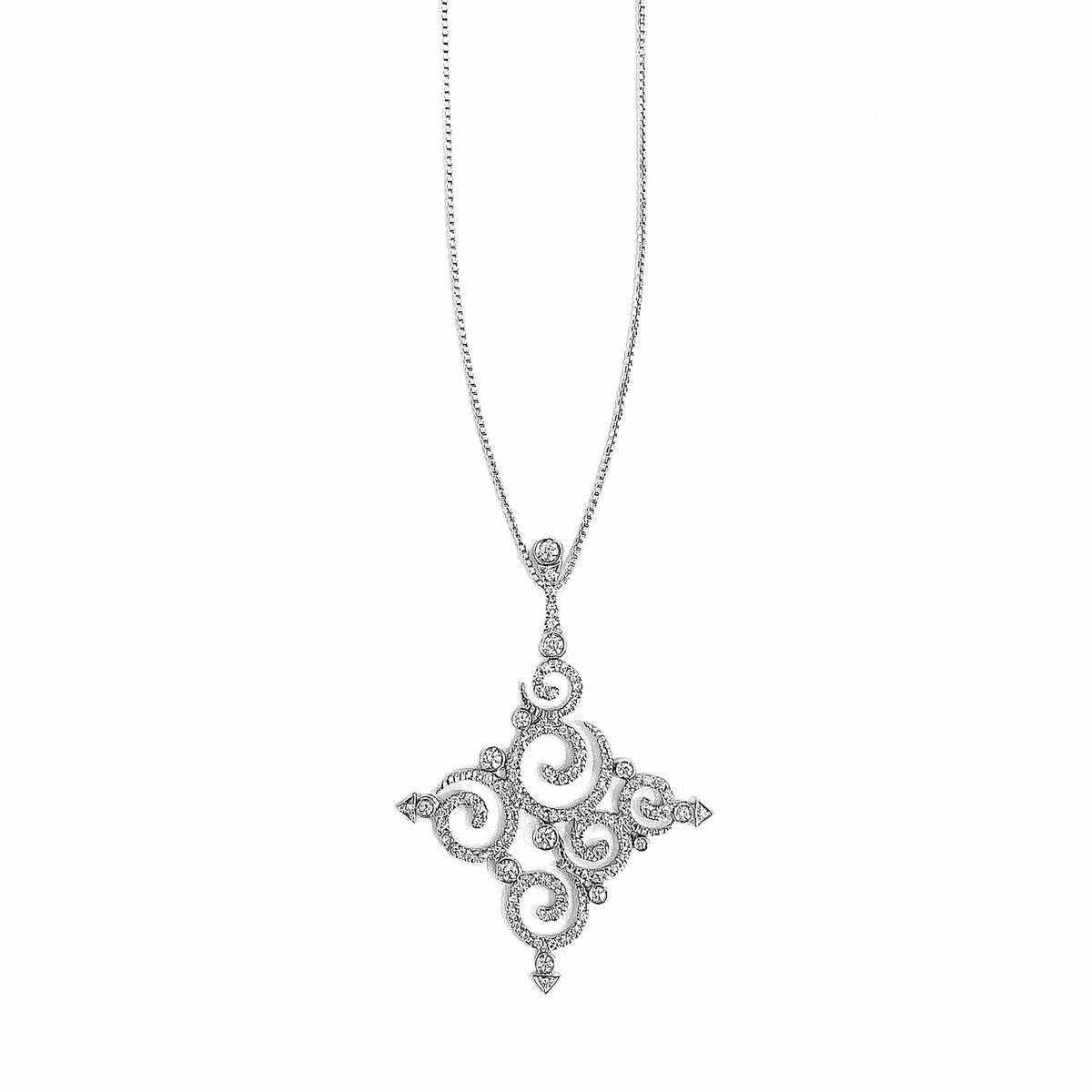 Pendente fantasia con catena in oro bianco e diamanti