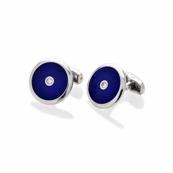 Pair of cufflinks in gold and Fabergè enamel, complete with box and guarantee  - Auction Auction of antique and modern Jewelry and Wristwatches - Curio - Casa d'aste in Firenze