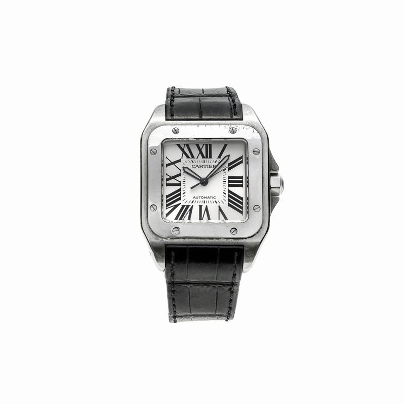 Orologio da Polso in Acciaio, Cartier Santos 100, Corredato di Scatola, Garanzia e Libretto