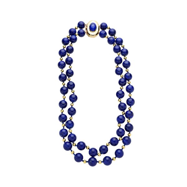 Large necklace in yellow gold and lapis lazuli