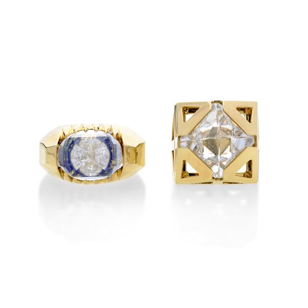 Lot of two rings in yellow gold and crystal