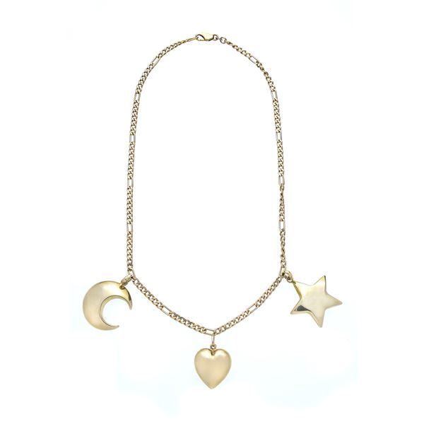 Yellow gold chain with charms