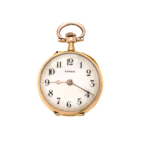 Small pocket watch in yellow gold and micro-pearls