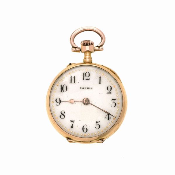 Small pocket watch in yellow gold and micro-pearls
