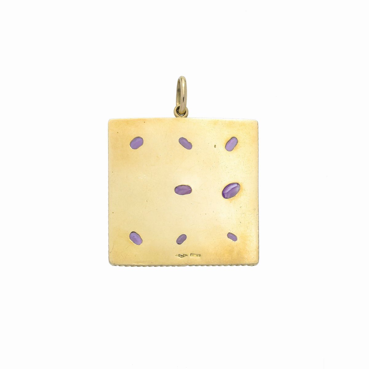 Grande pendente quadrato in oro giallo e ametista