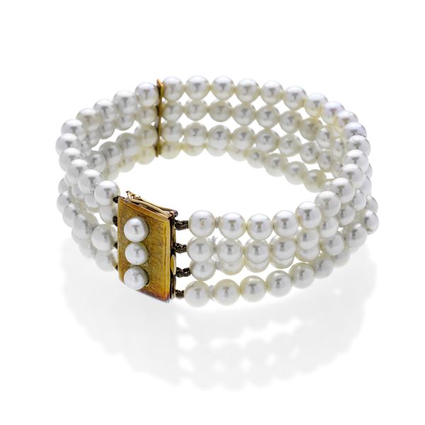 Bracelet with cultured pearls and 18 kt yellow gold