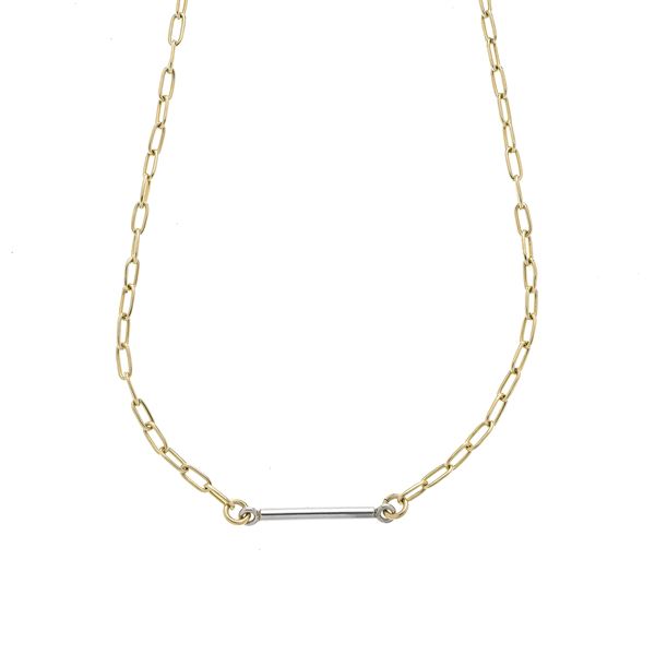 Long necklace in yellow gold and white gold