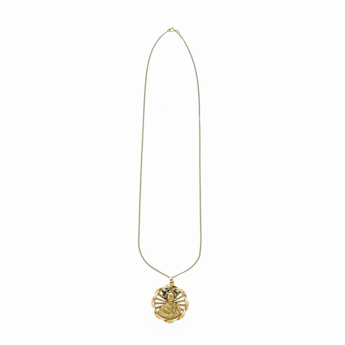 Lunga catena e pendente in oro e smalti