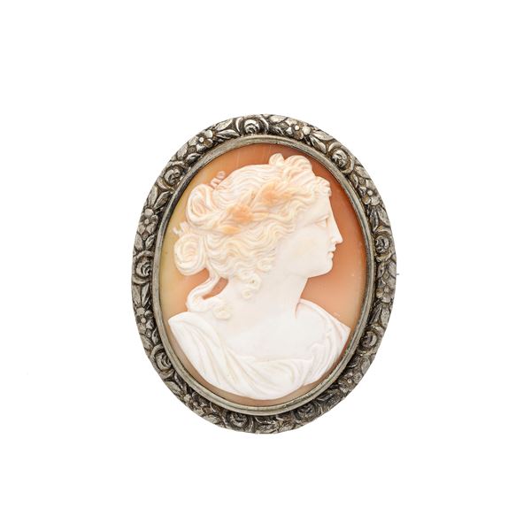 Shell and silver cameo brooch