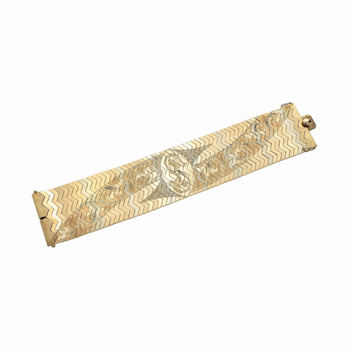 Alto bracciale in oro giallo e oro bianco