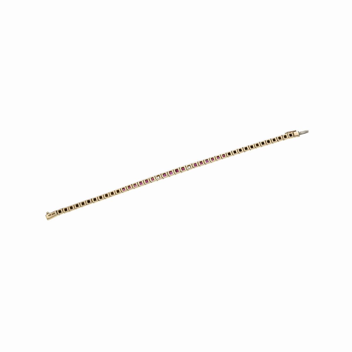 Bracciale tennis in oro giallo, rubini e diamanti
