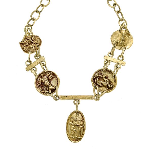 Yellow gold necklace with zodiac signs, signed Germano