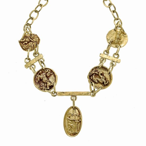 Yellow gold necklace with zodiac signs, signed Germano