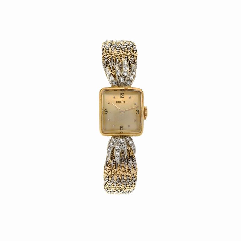 Bracciale orologio in oro giallo, oro bianco e diamanti Zenith