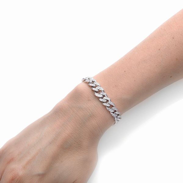 Bracciale a maglie in oro bianco e diamanti