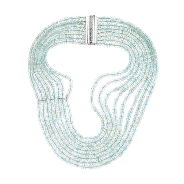 Millefili necklace in white gold and aquamarine  (The nineties)  - Auction Auction of Jewellery, Precious Stones and Wristwatches - Curio - Casa d'aste in Firenze