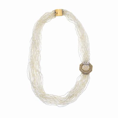 Collana in Oro Giallo, Diamanti e Microperle