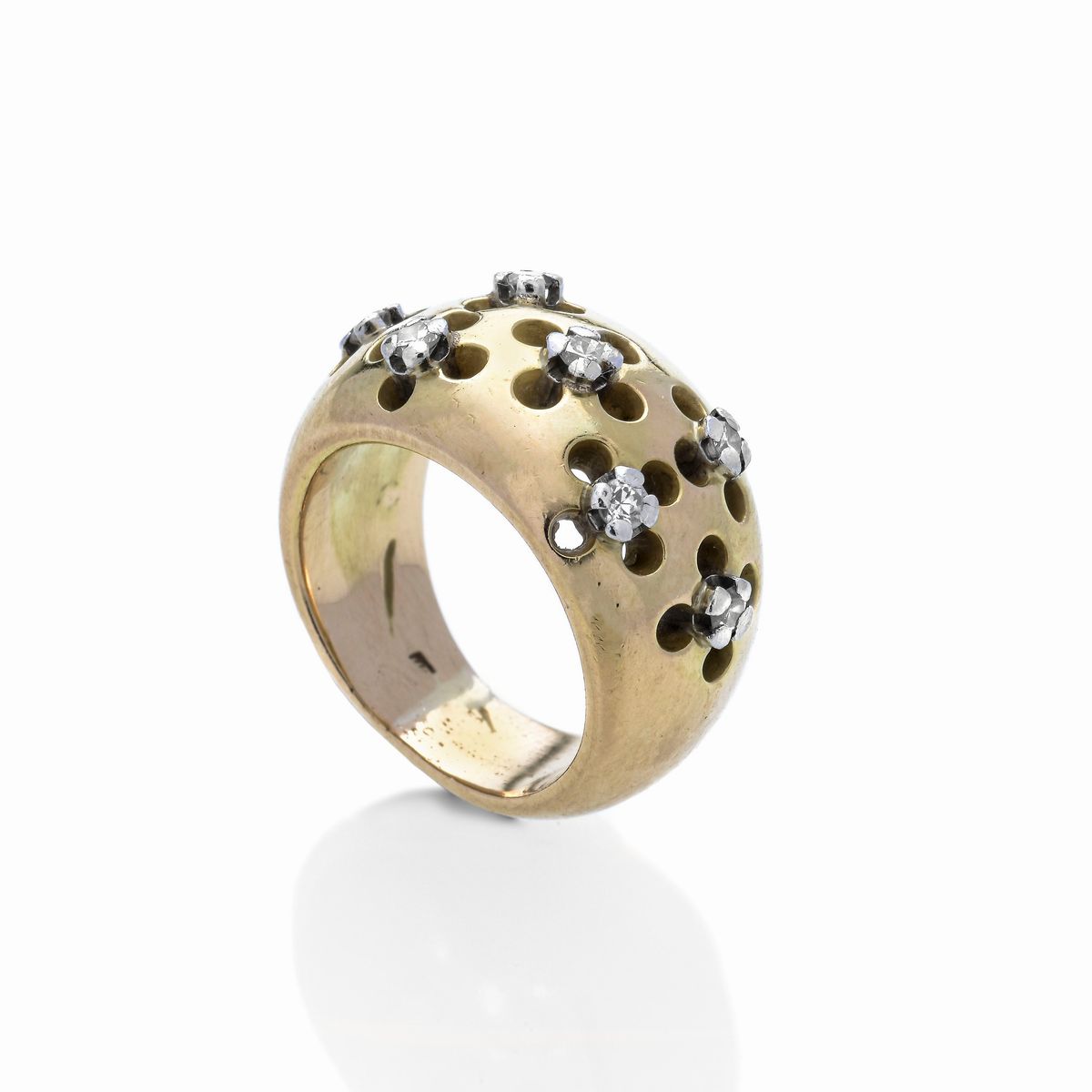 Anello da mignolo in oro giallo, oro bianco e diamanti