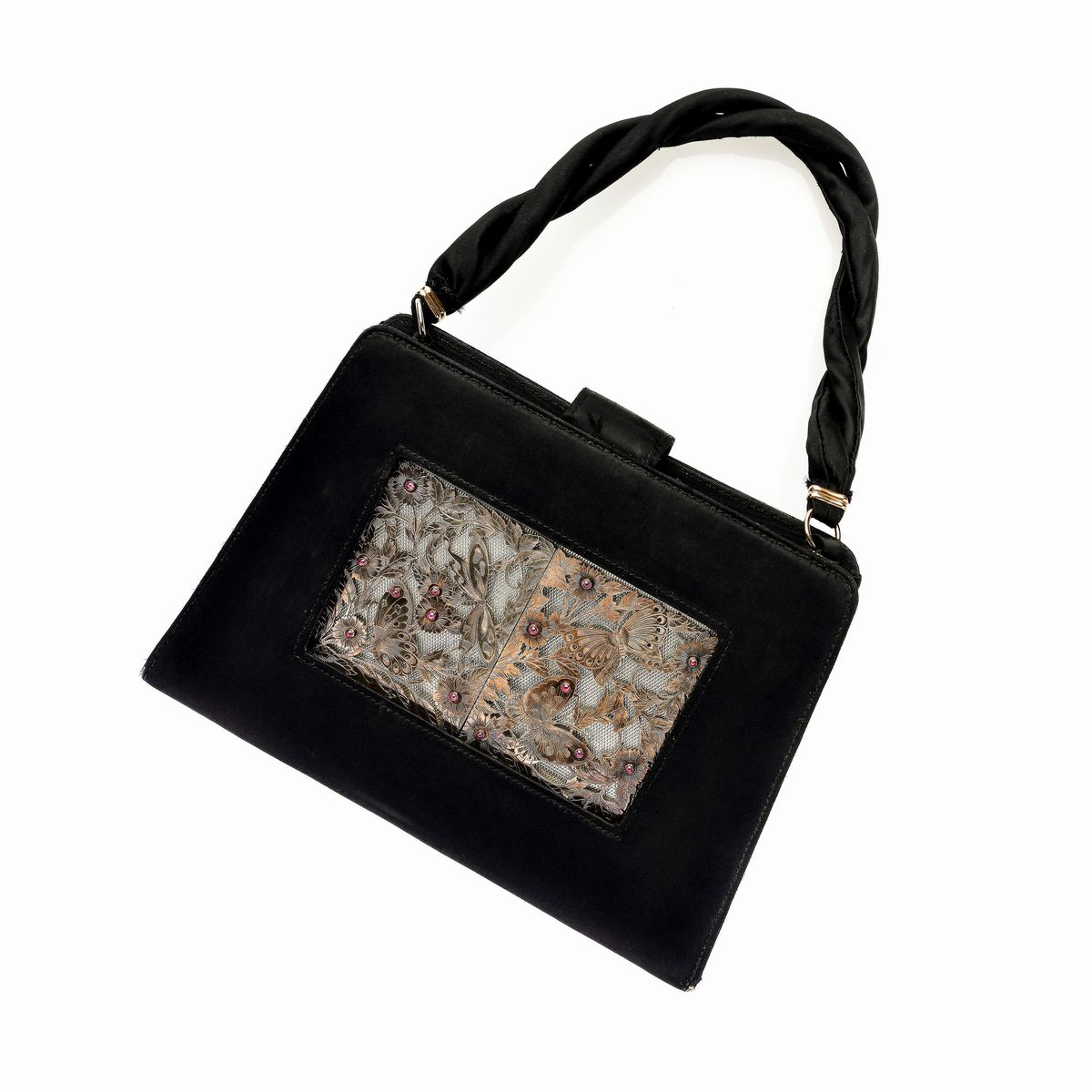 J.Lacloche, borsa con trousse portatrucco in argento, vermeil e rubini