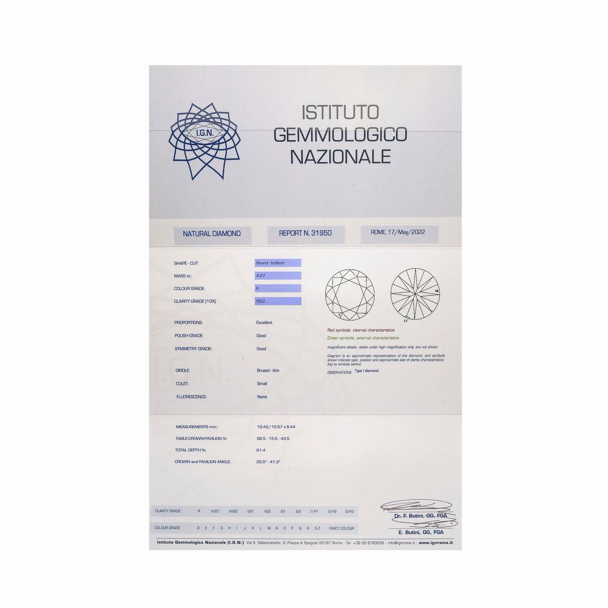 Diamante taglio brillante ct 4.27