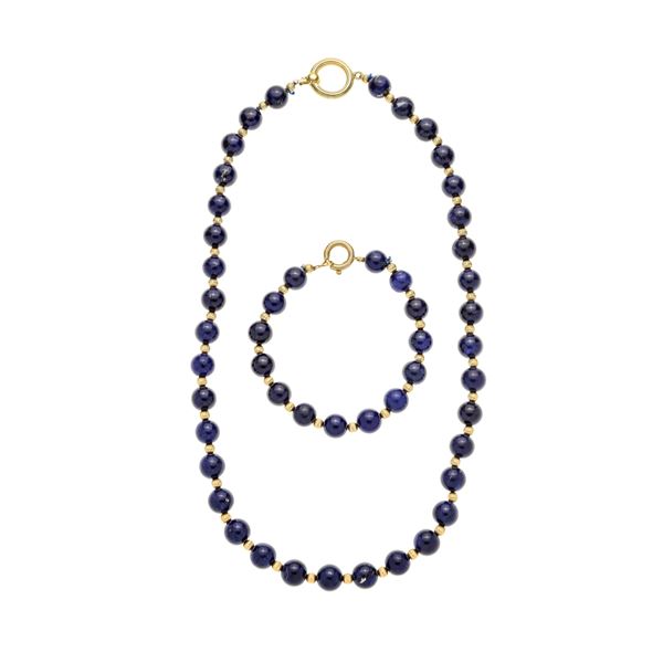 Set consisting of necklace and bracelet in yellow gold and lapis lazuli