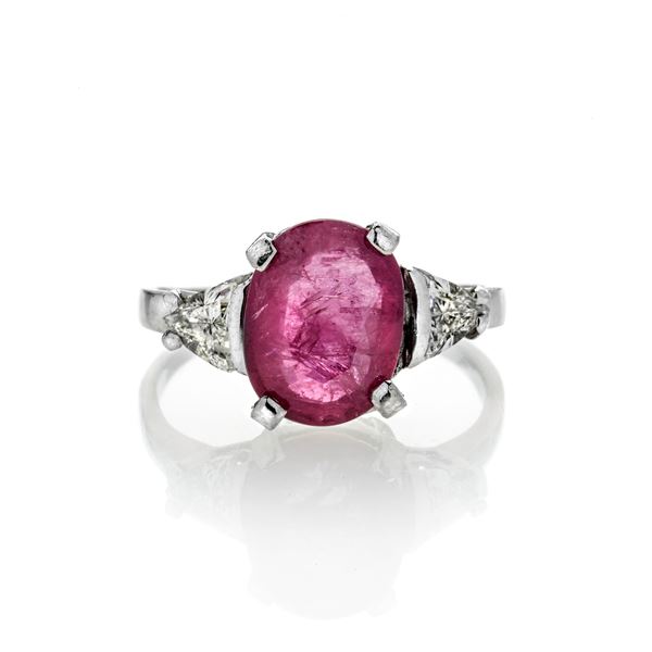 Platinum, diamond and Burma ruby ring