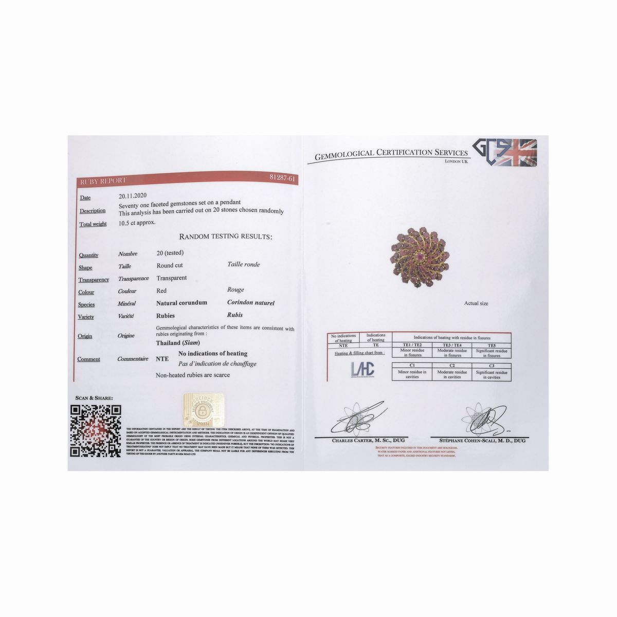 Pendente con catena in oro giallo 9 e 18k e rubini