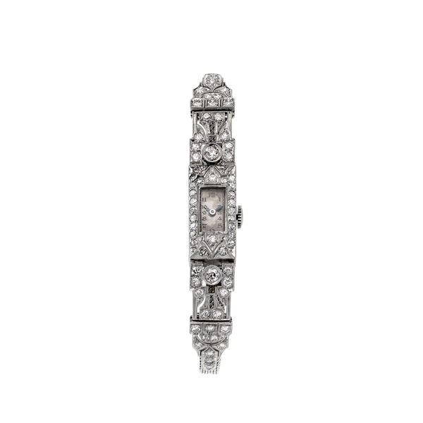 Lady's watch in 18k white gold, platinum and diamonds
