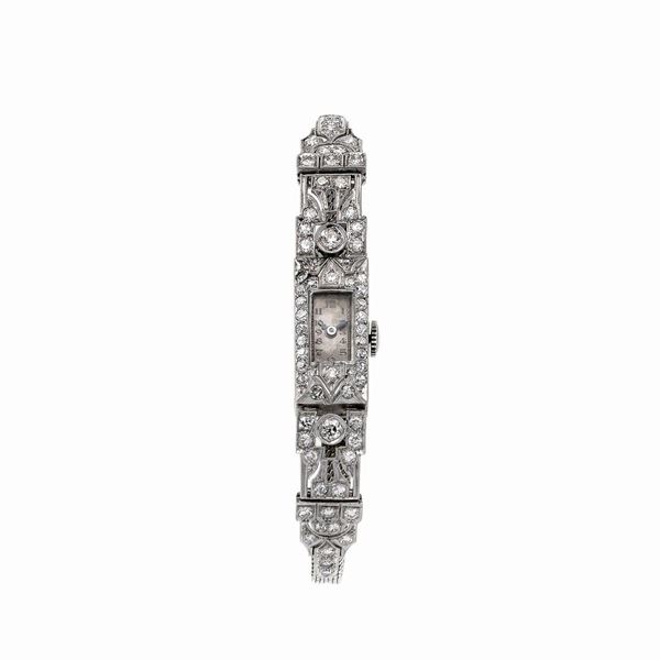 Lady's watch in 18k white gold, platinum and diamonds  (Austria, 1930s)  - Auction Auction of antique and Modern Jewelry and Wristwatches - Curio - Casa d'aste in Firenze