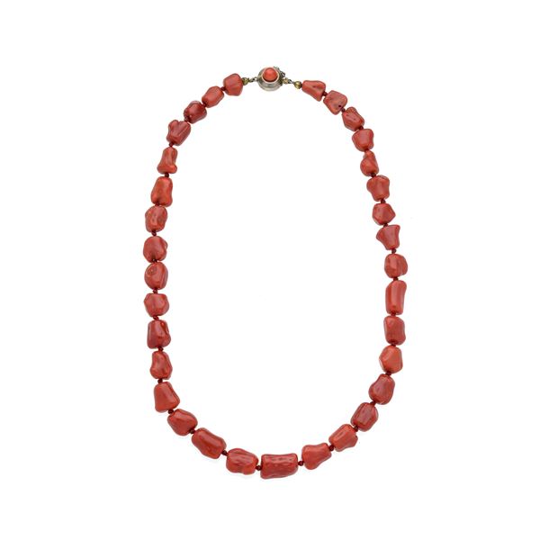 Red coral and silver choker