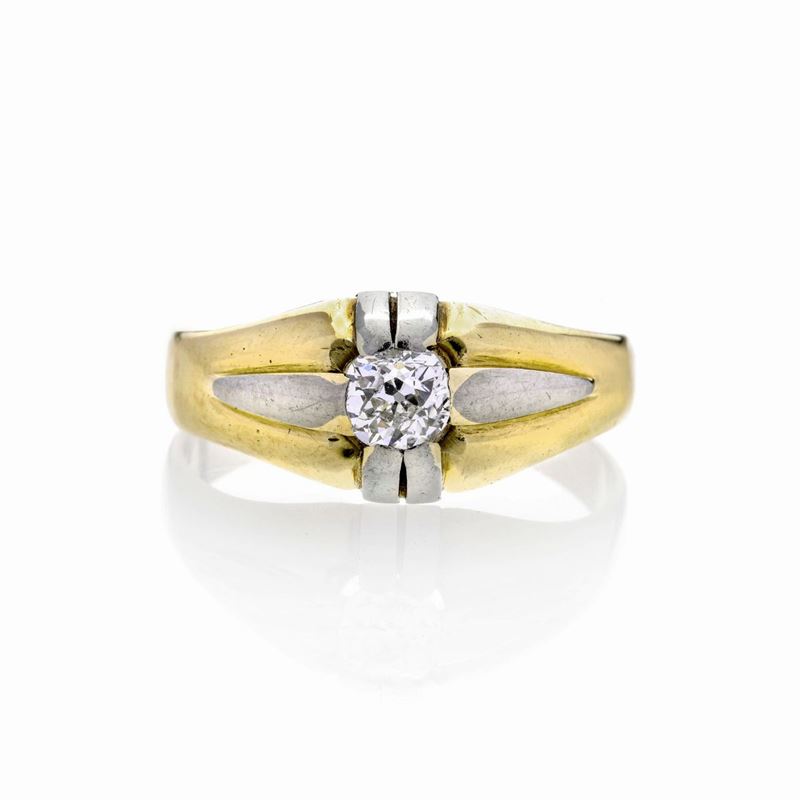 Anello da uomo in oro giallo 18 kt, oro bianco e diamante