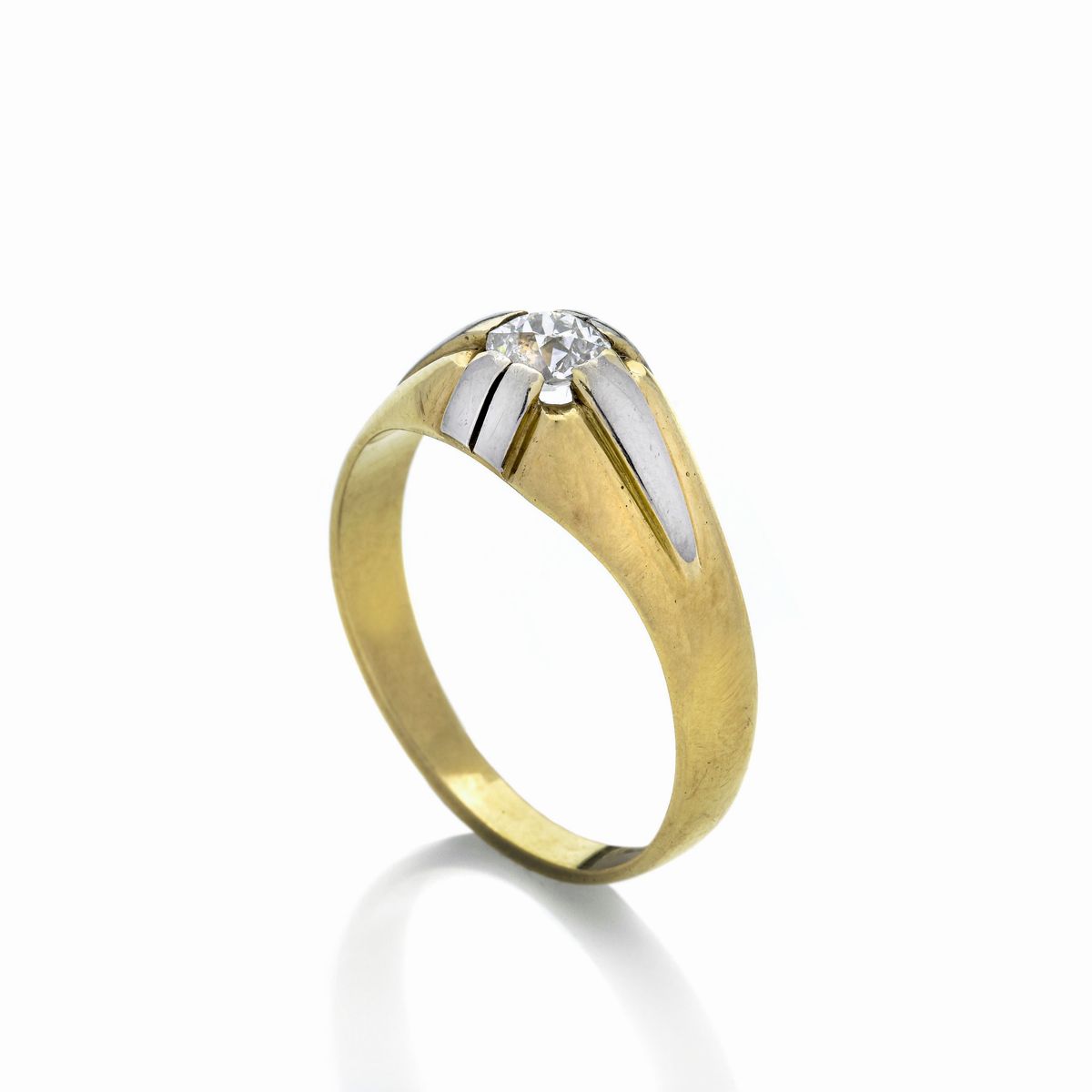 Anello da uomo in oro giallo 18 kt, oro bianco e diamante