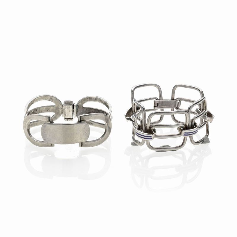Lotto di Due Bracciali in Argento e Smalto Blu