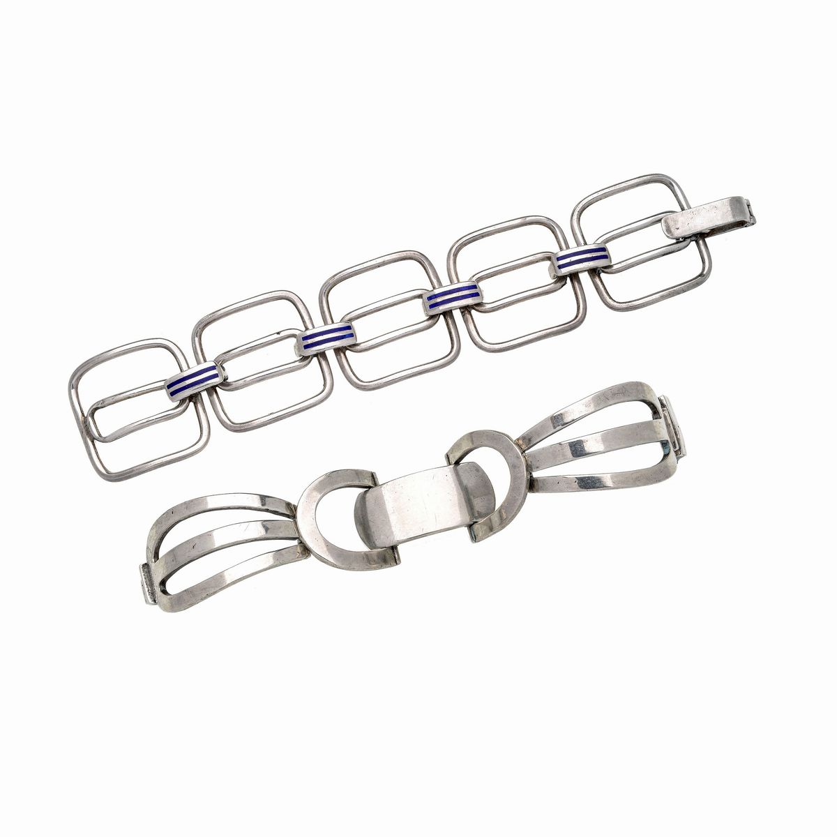 Lotto di Due Bracciali in Argento e Smalto Blu