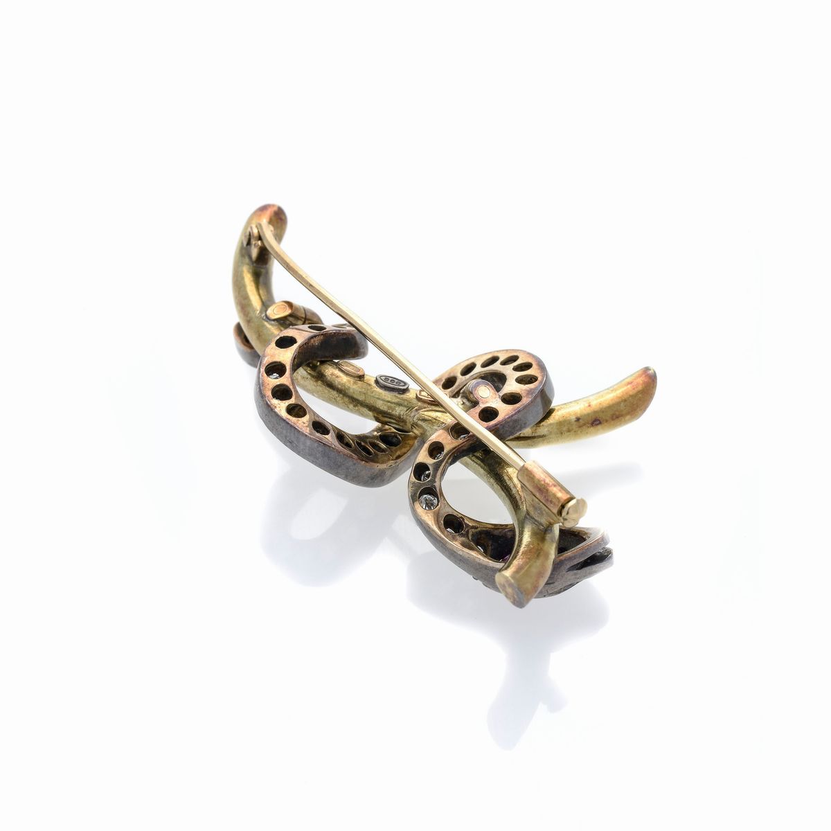 Spilla Serpente in oro giallo 18k, argento, diamanti e rubini