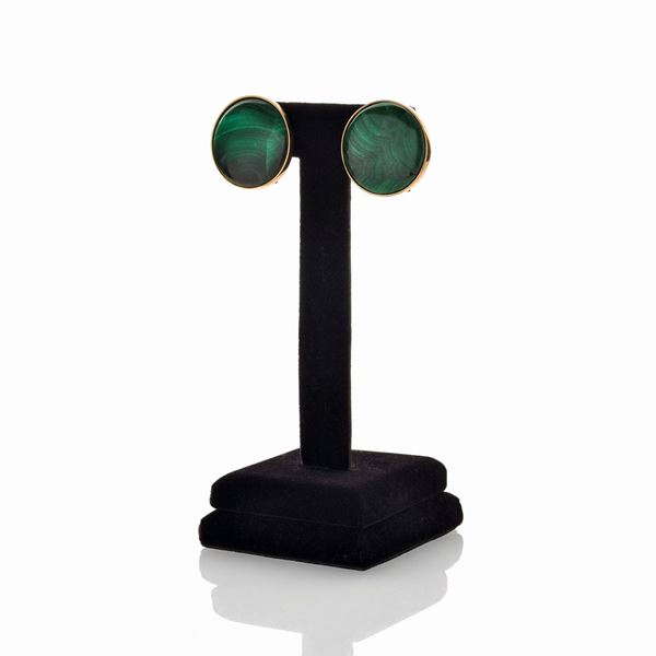 Pair of large 18k yellow gold and malachite stud earrings
