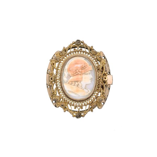Engraved cameo in shell and 9 kt gold