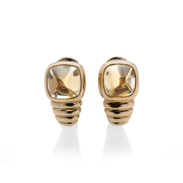 Bulgari, pair of clip earrings in 18k yellow gold and citrine quartz