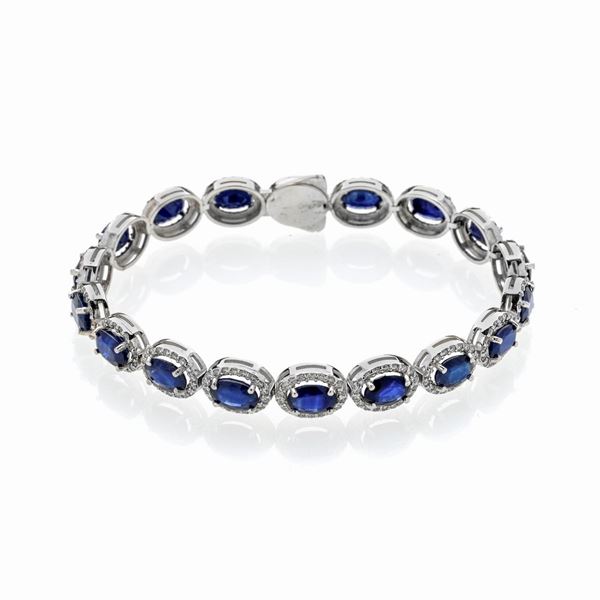 Bracelet in 14k white gold, diamond and natural sapphires
