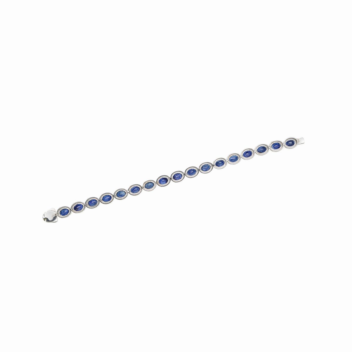 Bracciale in oro bianco 14k, diamante e zaffiri naturali