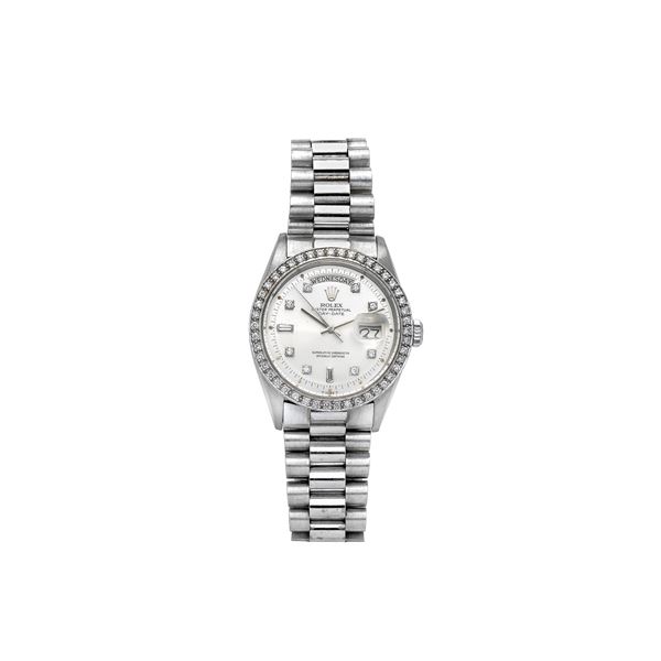 ROLEX - Wristwatch in 18 kt white gold and diamonds Rolex Day Date Ref 1803 and 14 kt and 18 kt bracelet