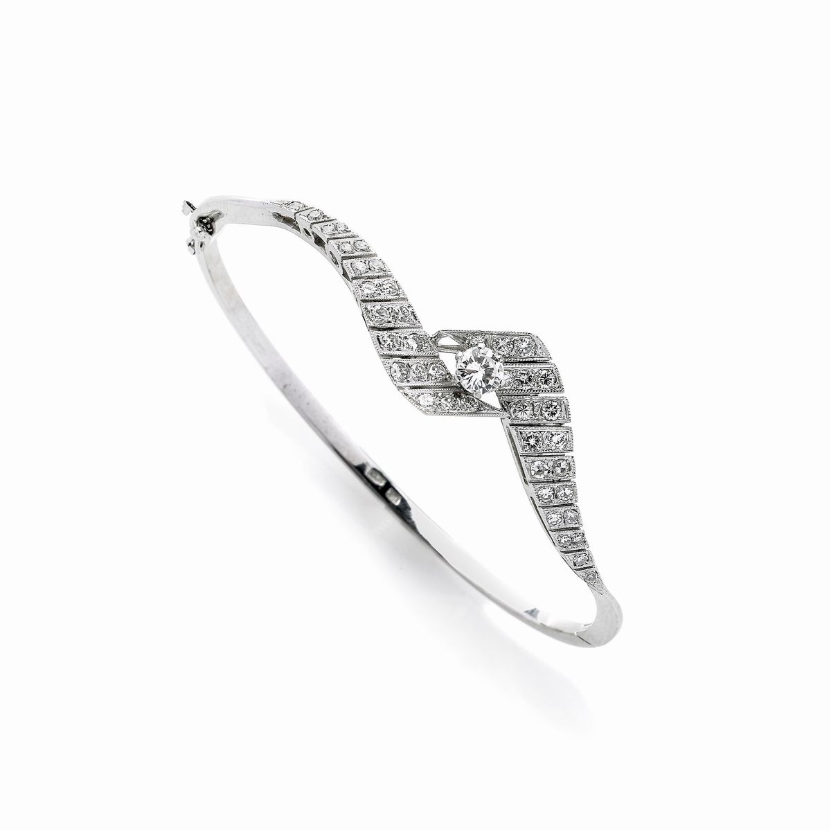 Bracciale rigido in oro bianco 18k e diamanti