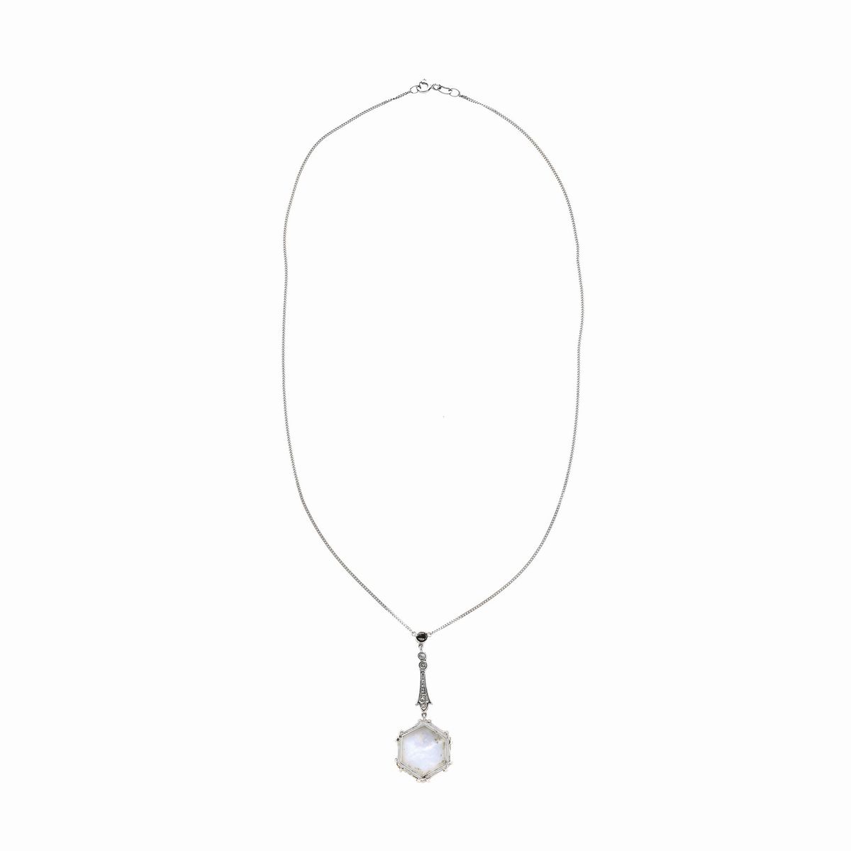Collana in oro bianco 18k, diamanti e opale